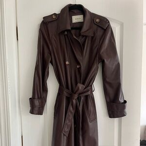 brown/red faux leather coat